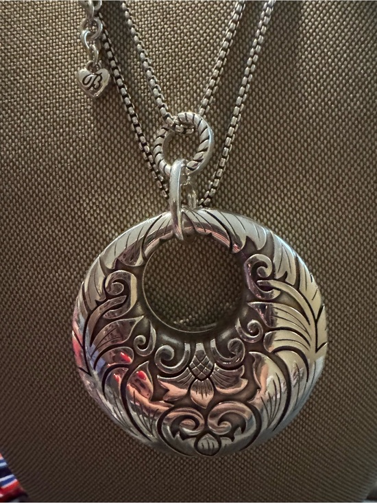 Brighton Jewelry - Brighton Silver Floral Scroll Round Pendant Necklace - Silver